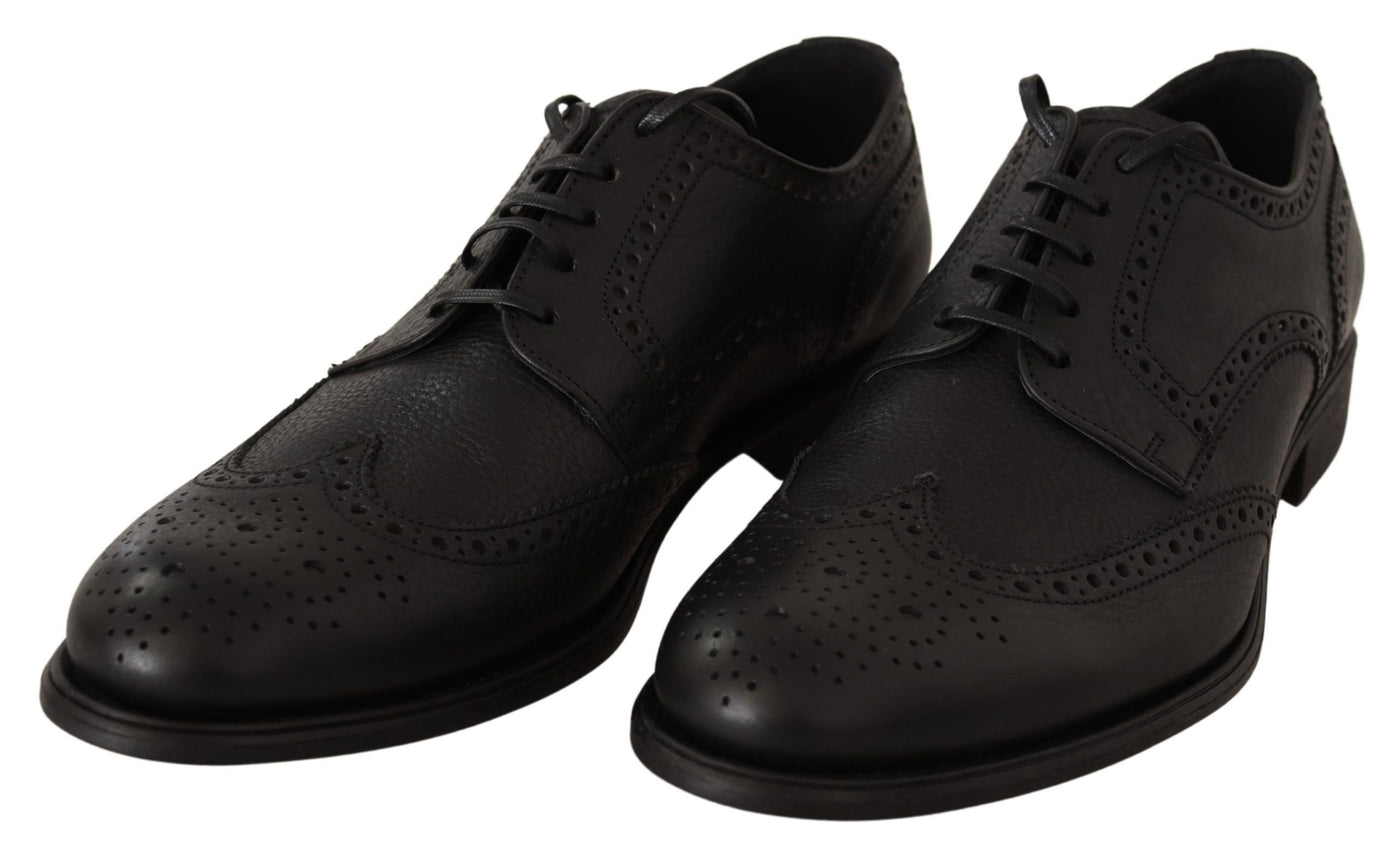 Black Leather Oxford Wingtip Formal Dress Shoes