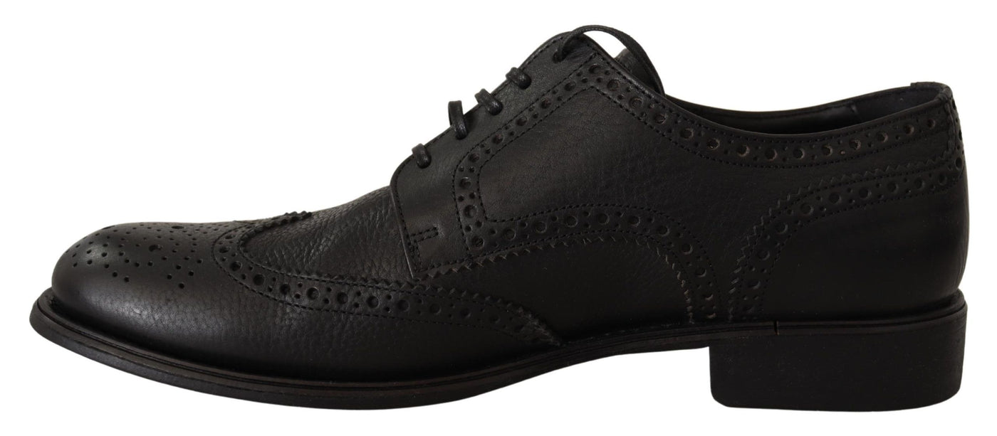 Black Leather Oxford Wingtip Formal Dress Shoes