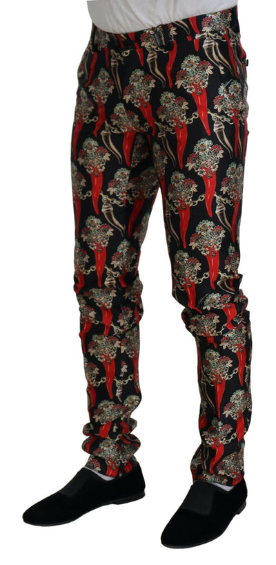 Multicolor Floral Silk Skinny Pants