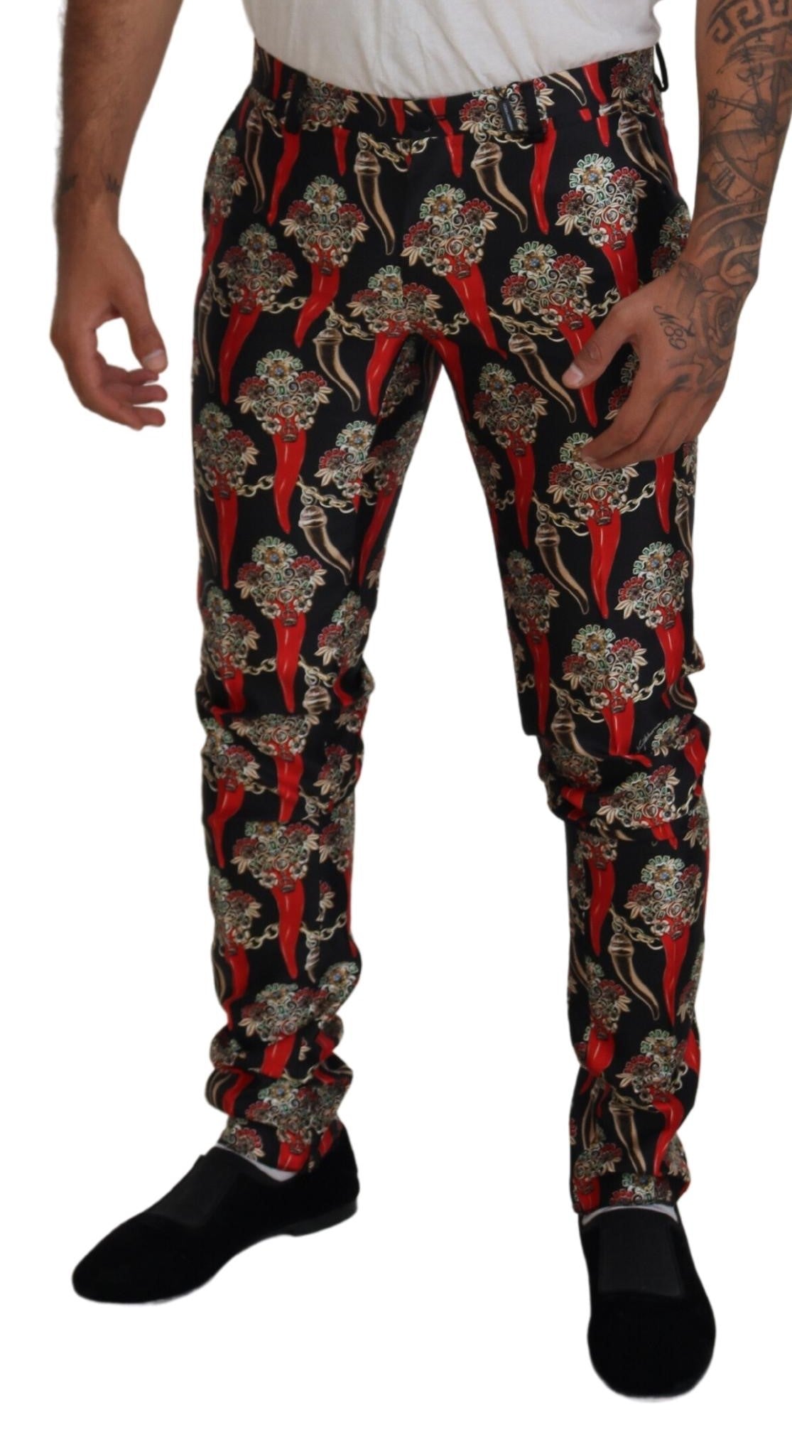 Multicolor Floral Silk Skinny Pants