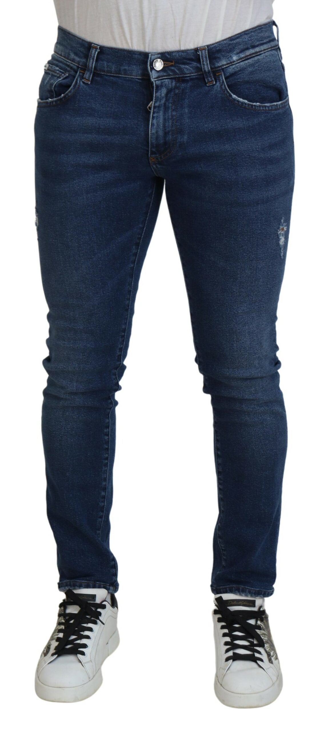 Blue Washed Skinny Men Denim Cotton Jeans