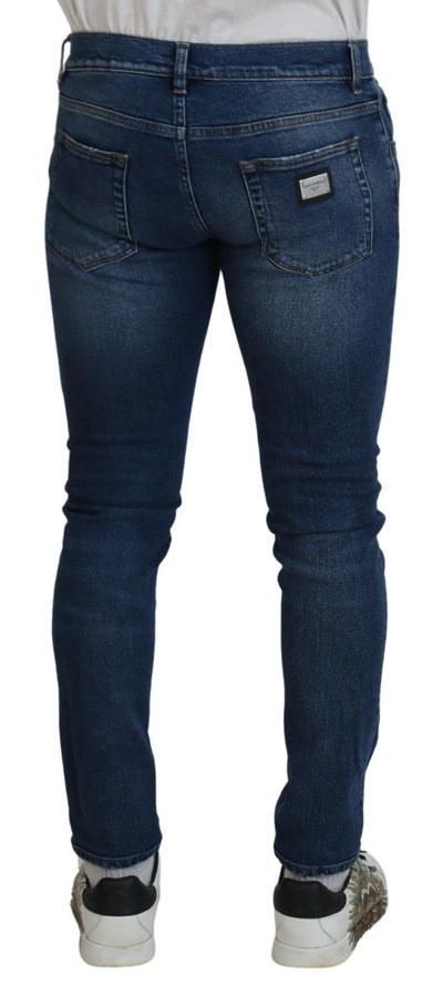 Blue Washed Skinny Men Denim Cotton Jeans