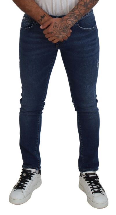 Blue Washed Skinny Men Denim Cotton Jeans