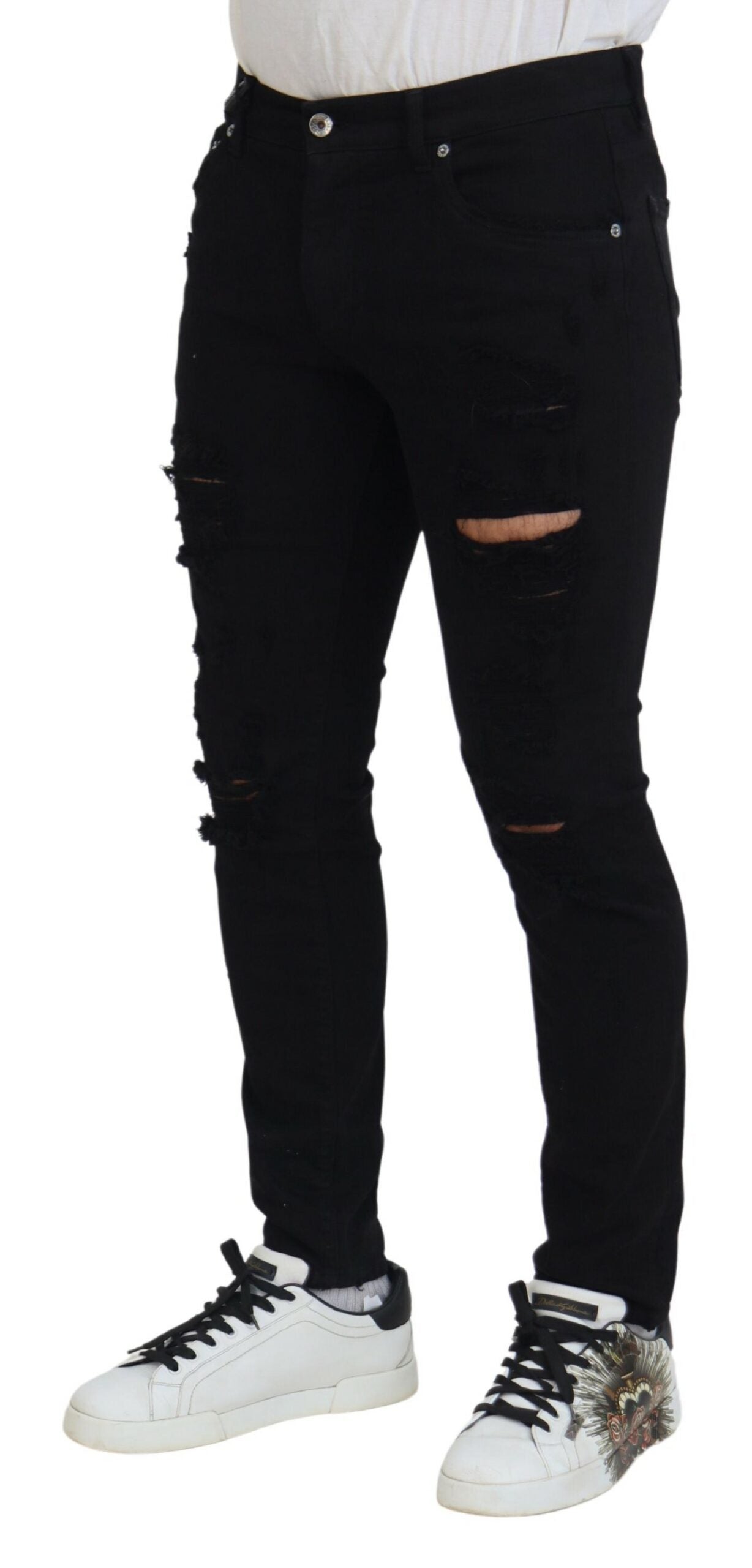 Black Slim Fit Tattered Denim Cotton Jeans