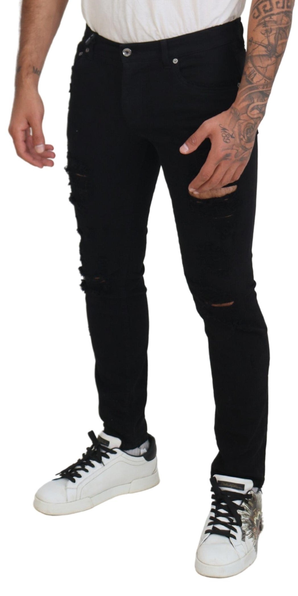 Black Slim Fit Tattered Denim Cotton Jeans