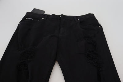 Black Slim Fit Tattered Denim Cotton Jeans