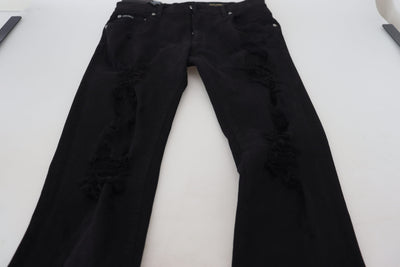 Black Slim Fit Tattered Denim Cotton Jeans