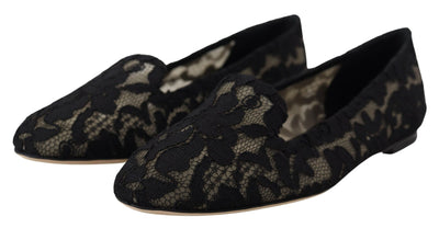 Black Floral Lace Loafers Flats Shoes