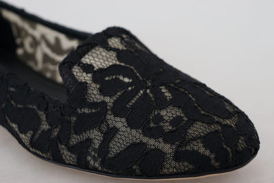 Black Floral Lace Loafers Flats Shoes