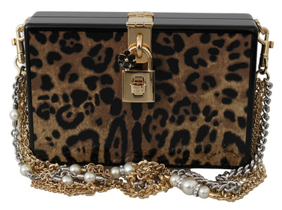 Dolce & Gabbana Brown Leopard Women Shoulder BOX Wood Women's Bag