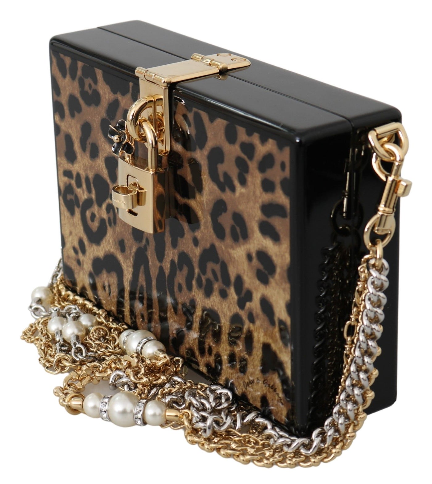 Dolce & Gabbana Brown Leopard Women Shoulder BOX Wood Women's Bag