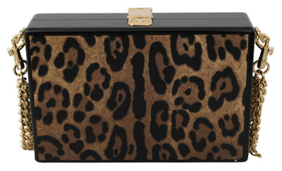 Dolce & Gabbana Brown Leopard Women Shoulder BOX Wood Women's Bag