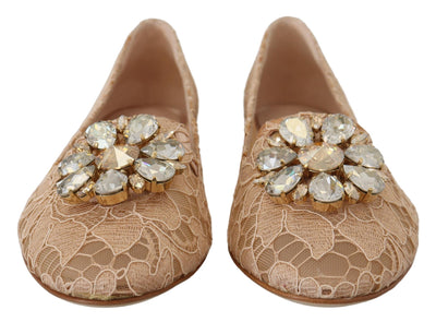 Beige Taormina Lace Crystals Ballet Flats Shoes