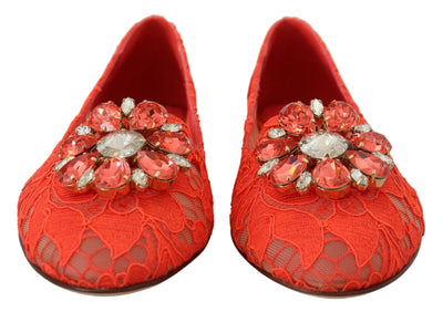 Red Taormina Lace Crystals Ballet Flats Shoes