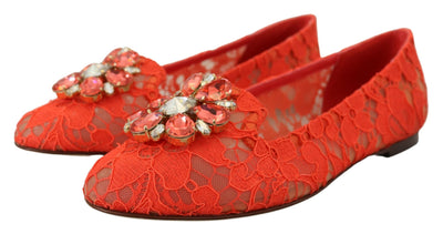 Red Taormina Lace Crystals Ballet Flats Shoes