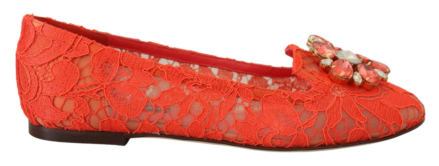 Red Taormina Lace Crystals Ballet Flats Shoes