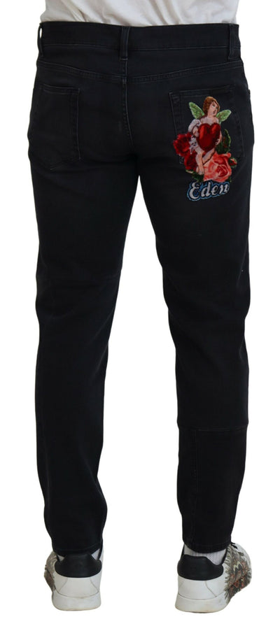 Black Angel Embroidery Skinny Denim Jeans