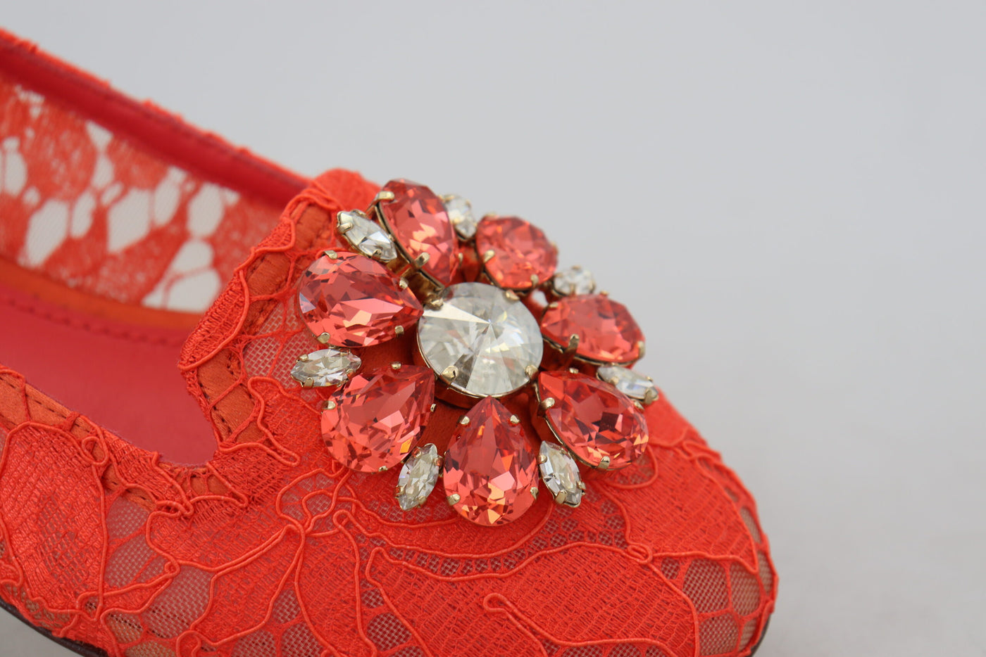 Red Taormina Lace Crystals Ballet Flats Shoes