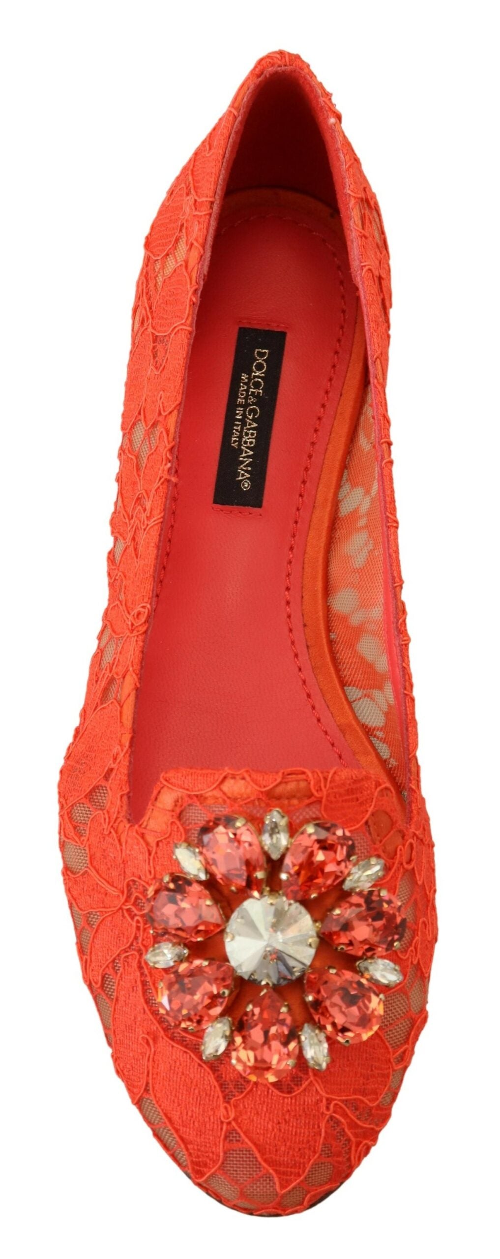 Red Taormina Lace Crystals Ballet Flats Shoes