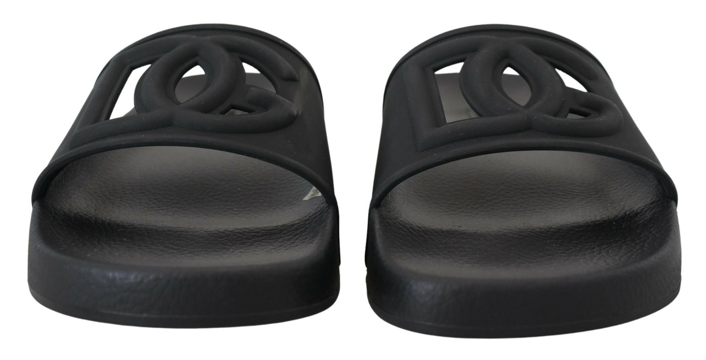 Black Rubber Slides Slippers DG Logo Sandals