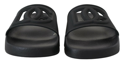 Black Rubber Slides Slippers DG Logo Sandals