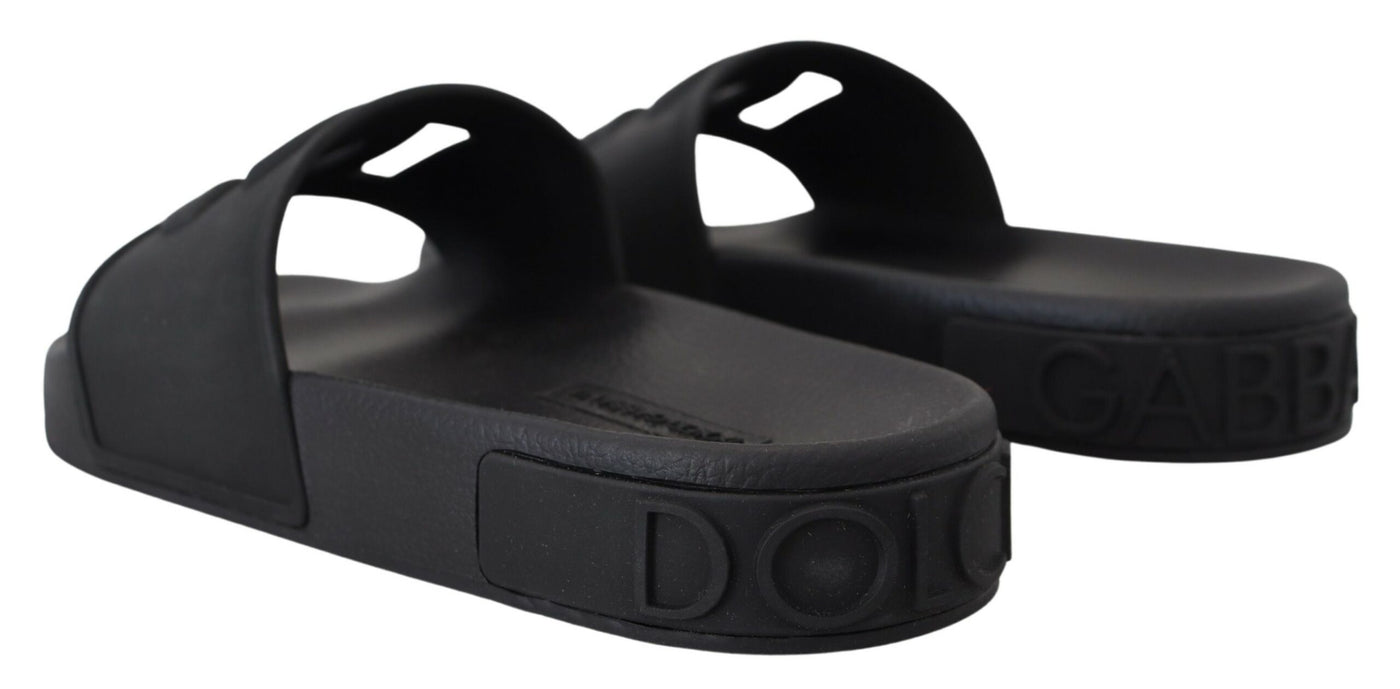 Black Rubber Slides Slippers DG Logo Sandals