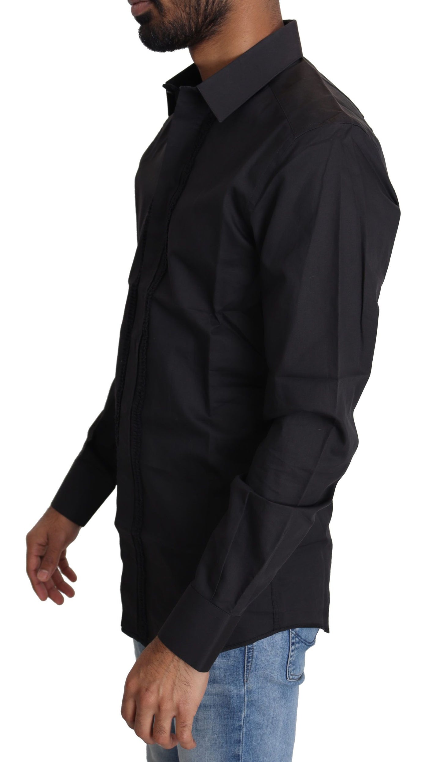 Black Cotton Blend Formal Dress Shirt