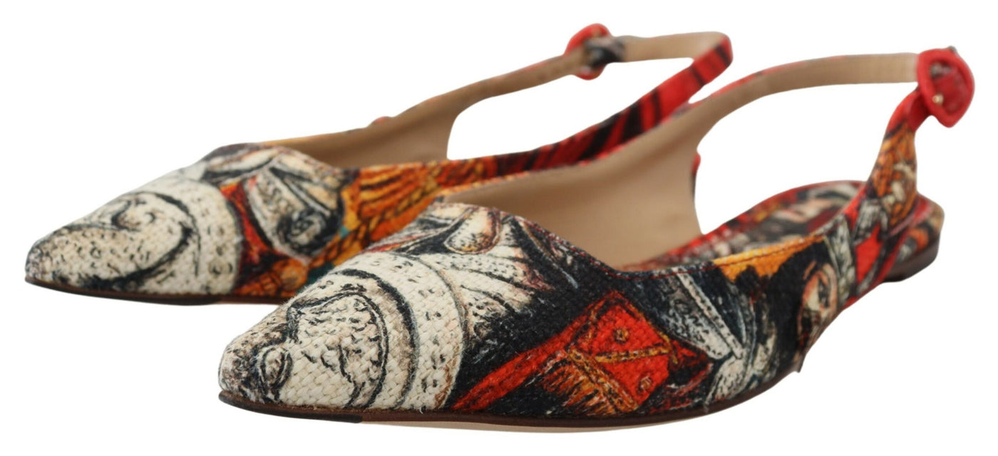 Multicolor Artistic Print Canvas Slingback Shoes