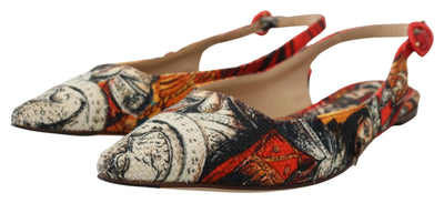 Multicolor Artistic Print Canvas Slingback Shoes