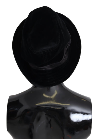 Black Wide Brimmed Velvet Bucket Capello Hat