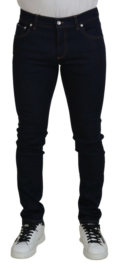 Blue Cotton Stretch Logo Skinny Denim Jeans