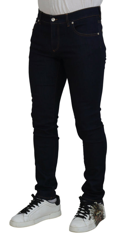 Blue Cotton Stretch Logo Skinny Denim Jeans