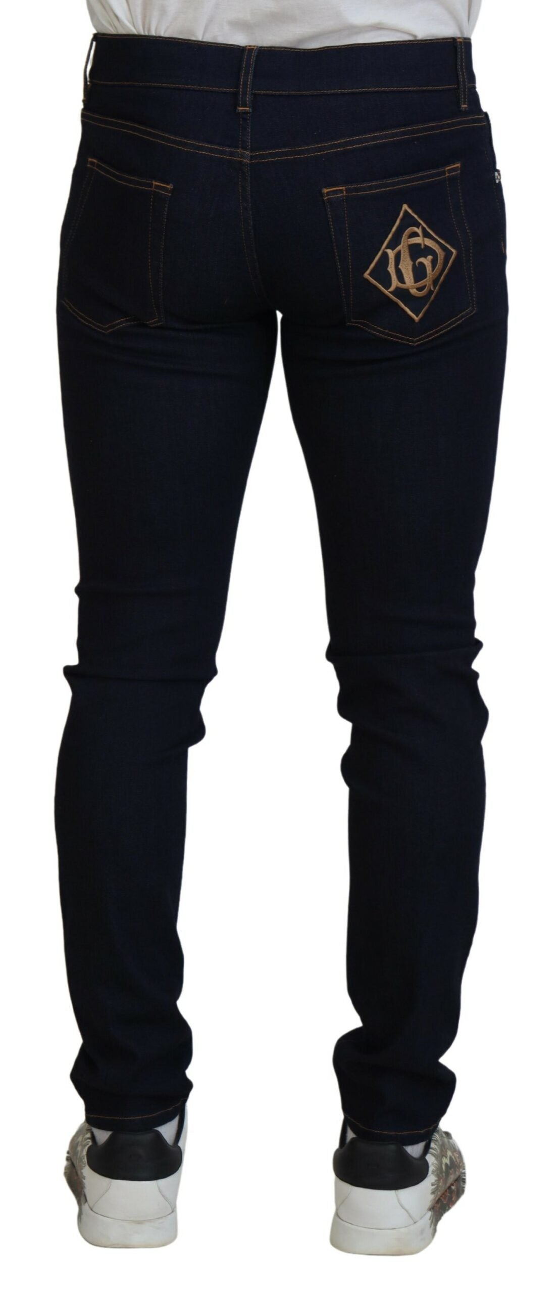 Blue Cotton Stretch Logo Skinny Denim Jeans