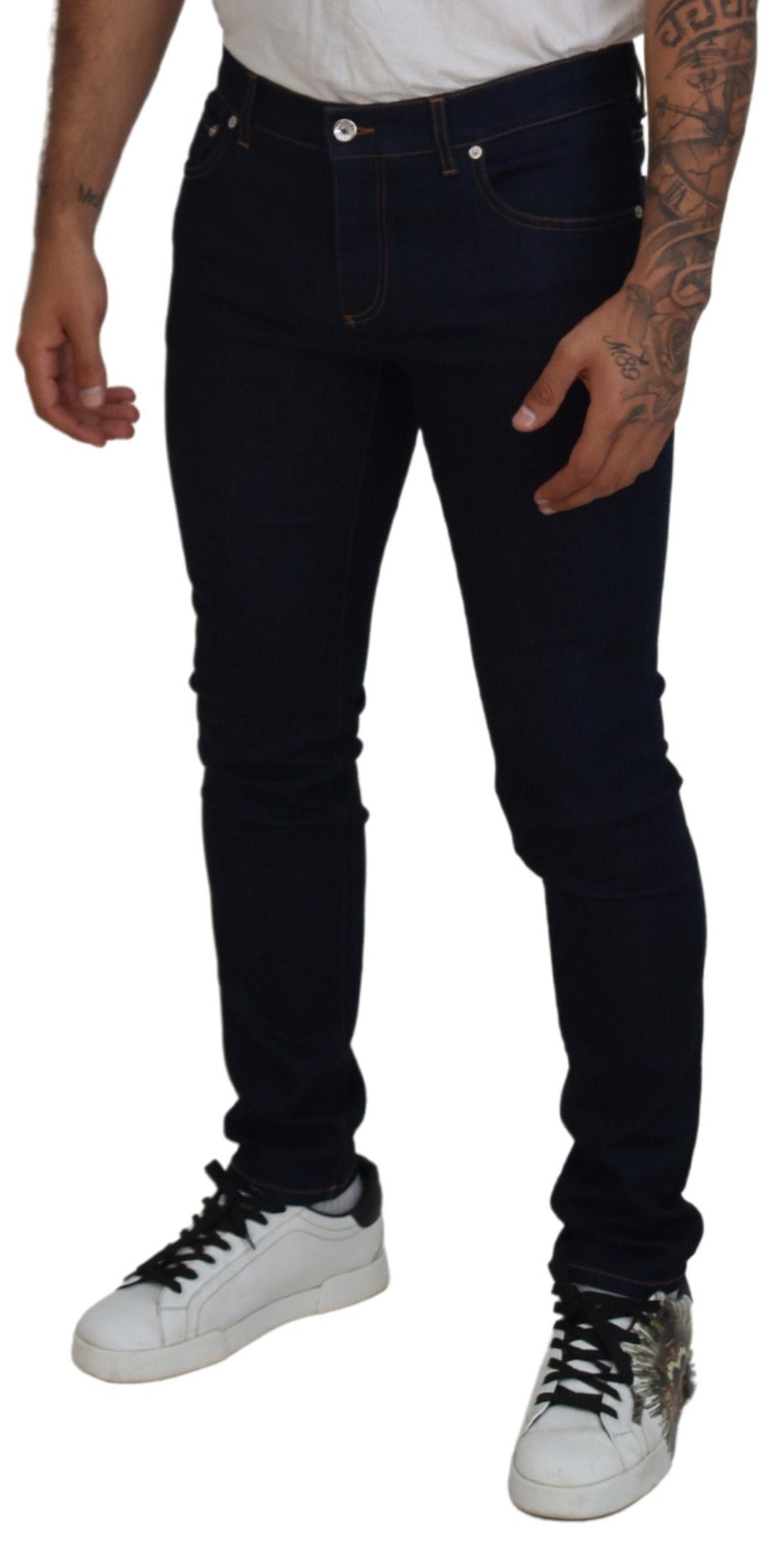 Blue Cotton Stretch Logo Skinny Denim Jeans