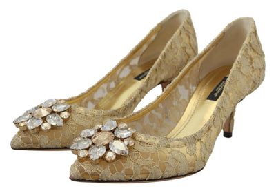 Gold Taormina Lace Crystal Heels Pumps Shoes