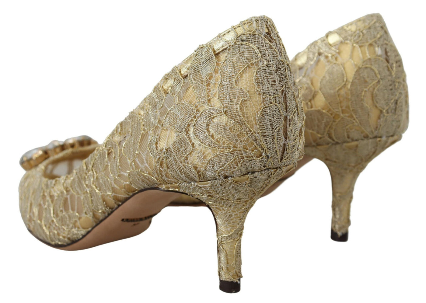 Gold Taormina Lace Crystal Heels Pumps Shoes