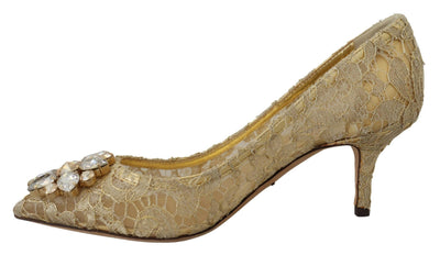 Gold Taormina Lace Crystal Heels Pumps Shoes