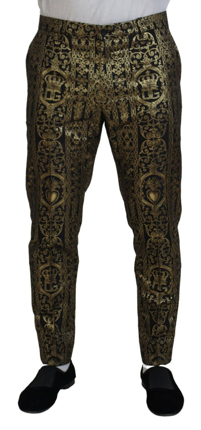 Black Gold Jacquard Dress Trouser Pants