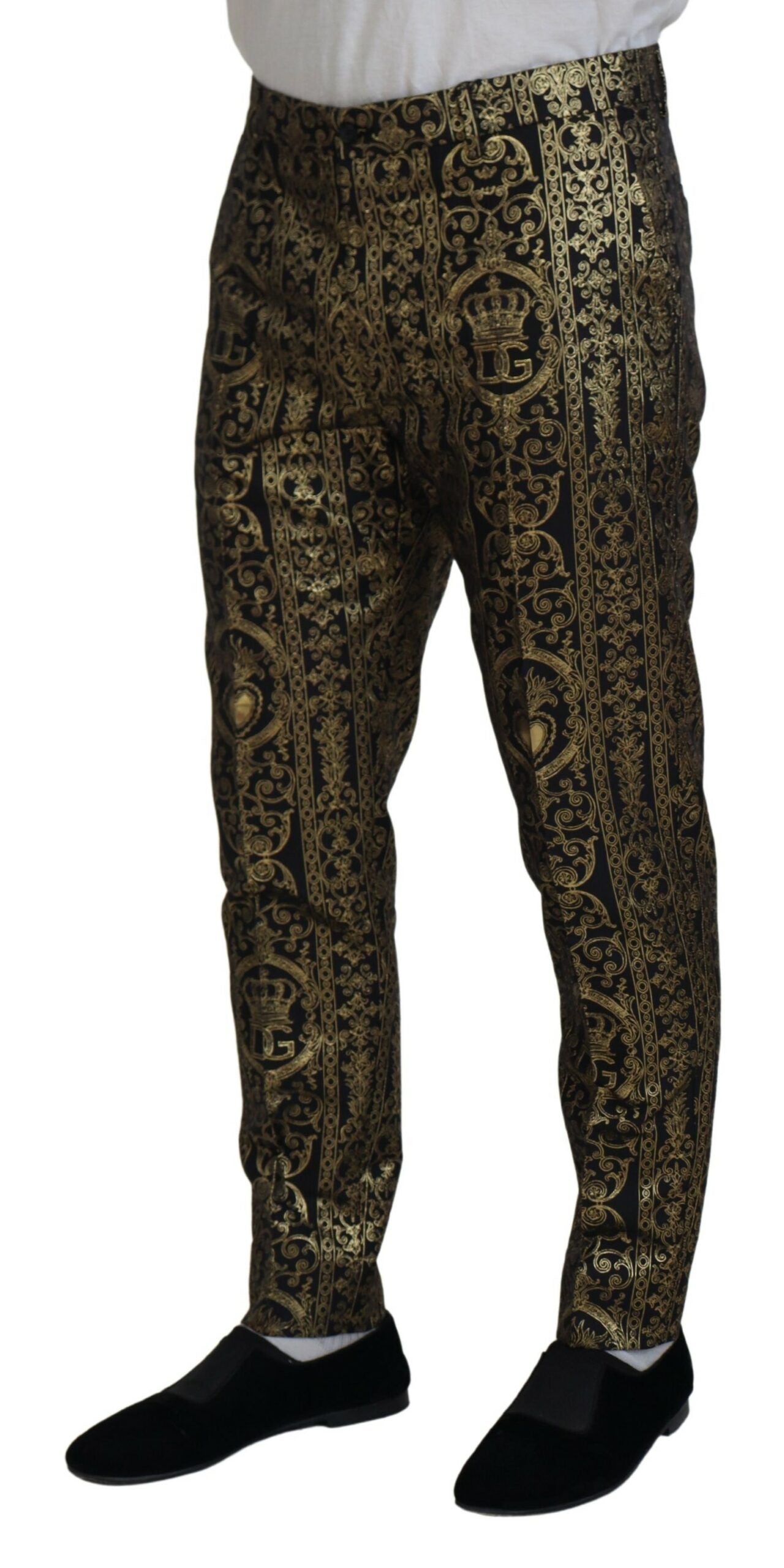 Black Gold Jacquard Dress Trouser Pants