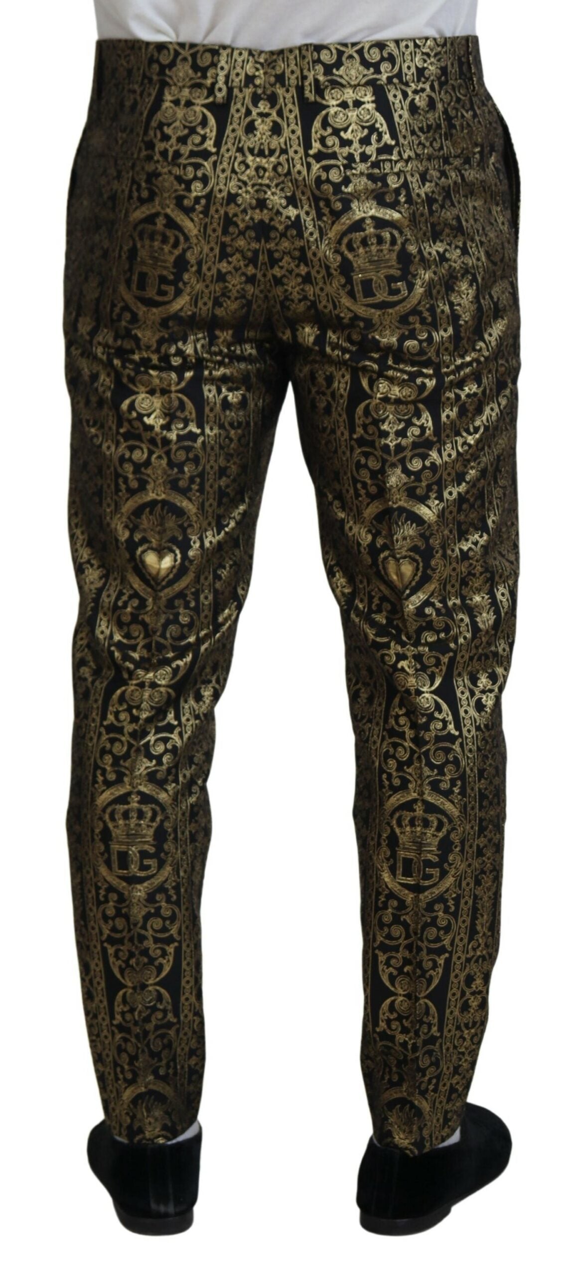 Black Gold Jacquard Dress Trouser Pants