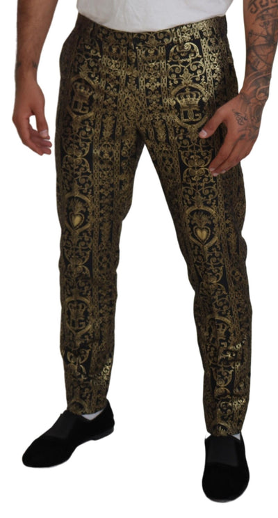 Black Gold Jacquard Dress Trouser Pants