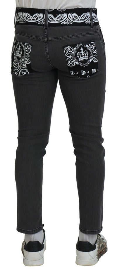 Gray Wash Black Crown Slim Fit Denim Jeans