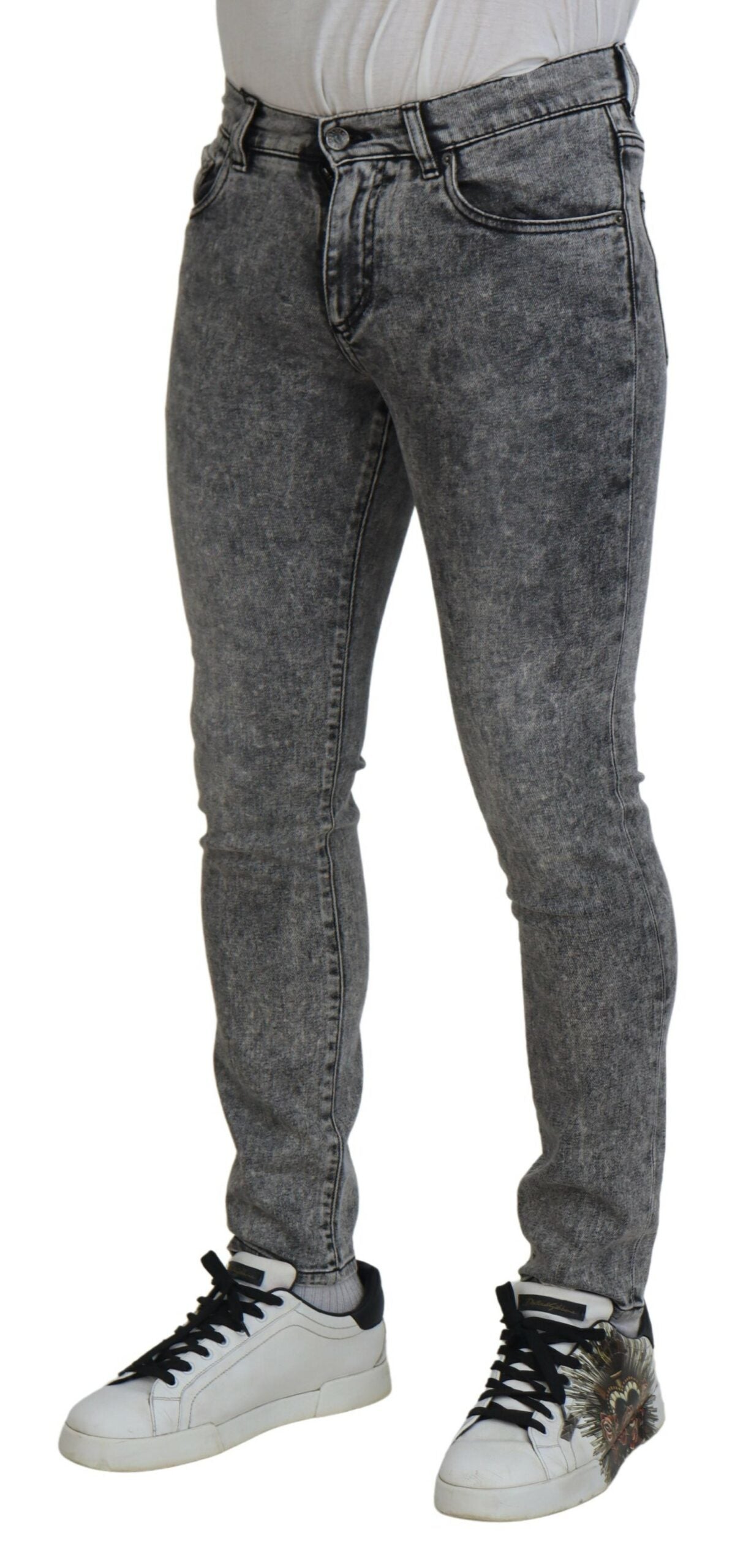 Grey Washed Cotton Slim Fit Men Denim Jeans