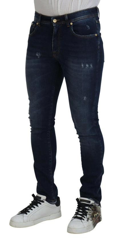 Dark Blue Washed Cotton Skinny Denim Jeans