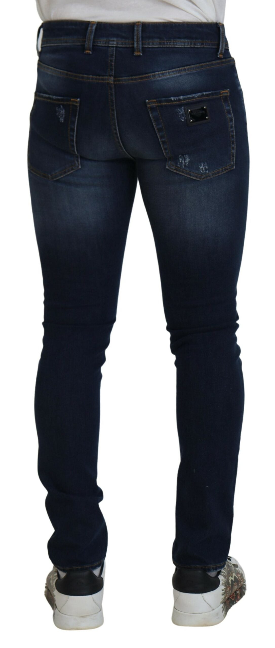 Dark Blue Washed Cotton Skinny Denim Jeans