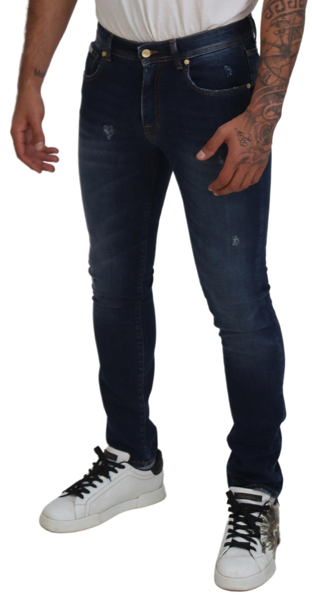 Dark Blue Washed Cotton Skinny Denim Jeans