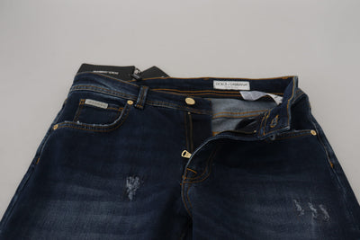 Dark Blue Washed Cotton Skinny Denim Jeans