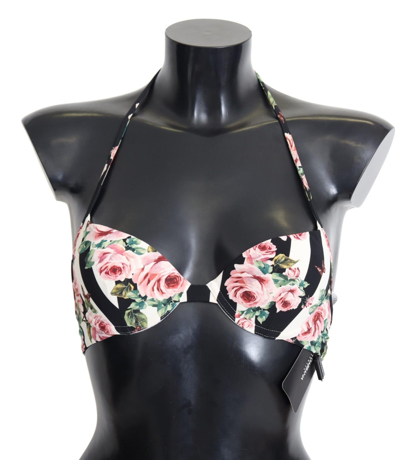 Multicolor Striped Rose Print Swimwear Bikini Tops