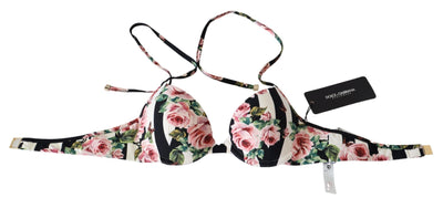 Multicolor Striped Rose Print Swimwear Bikini Tops