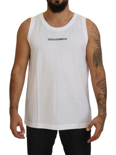 White Logo Round Neck Sleeveless Tank T-shirt